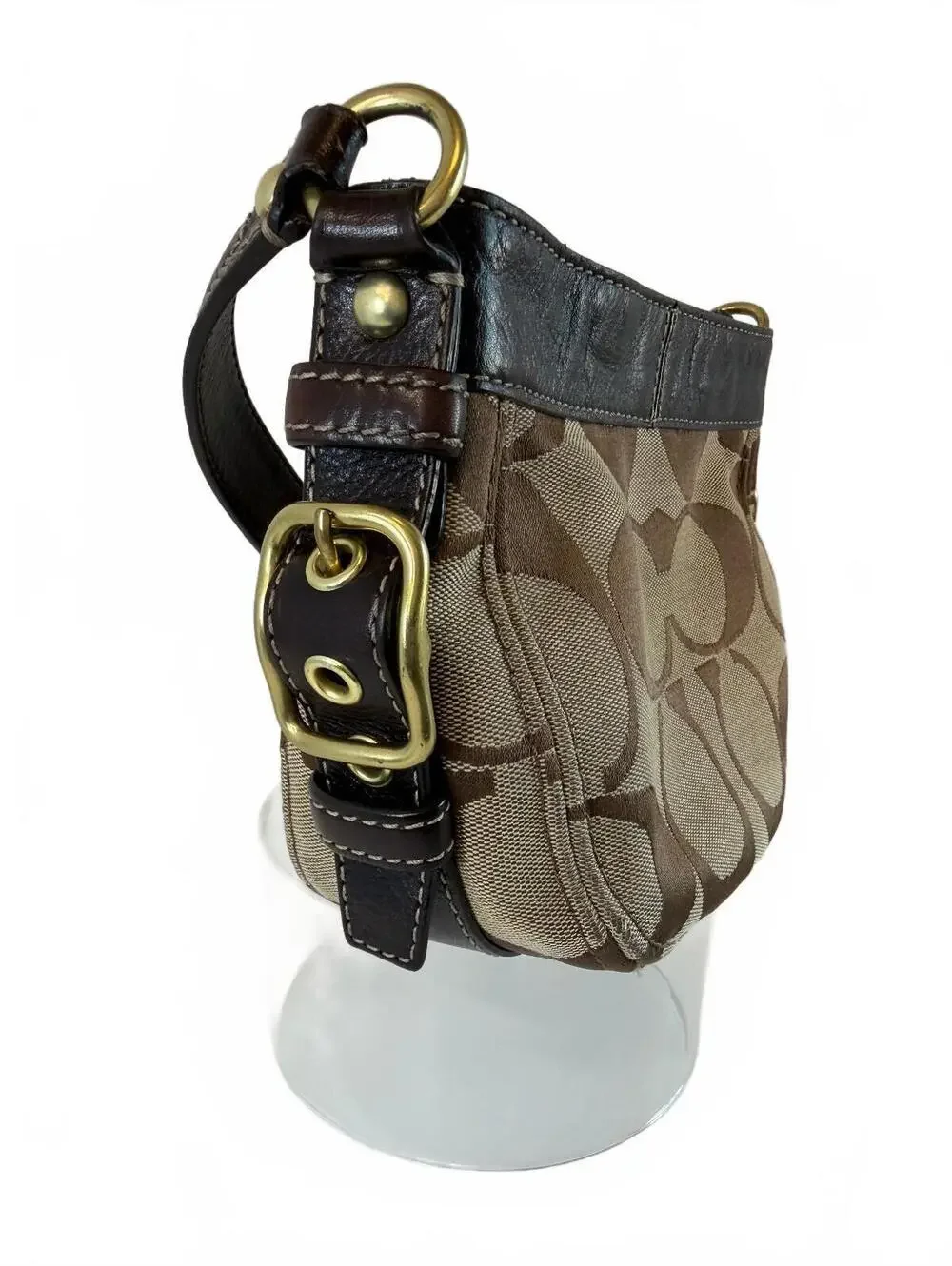Coach | Signature Jacquard Leather Buckle Shoulder Bag | Brown with Brass